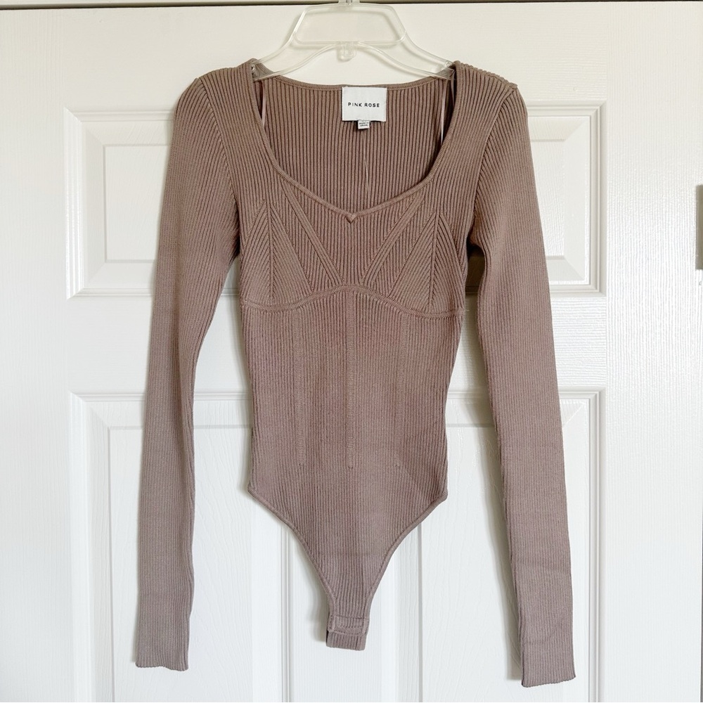 Pink Rose Taupe Ribbed Bodysuit